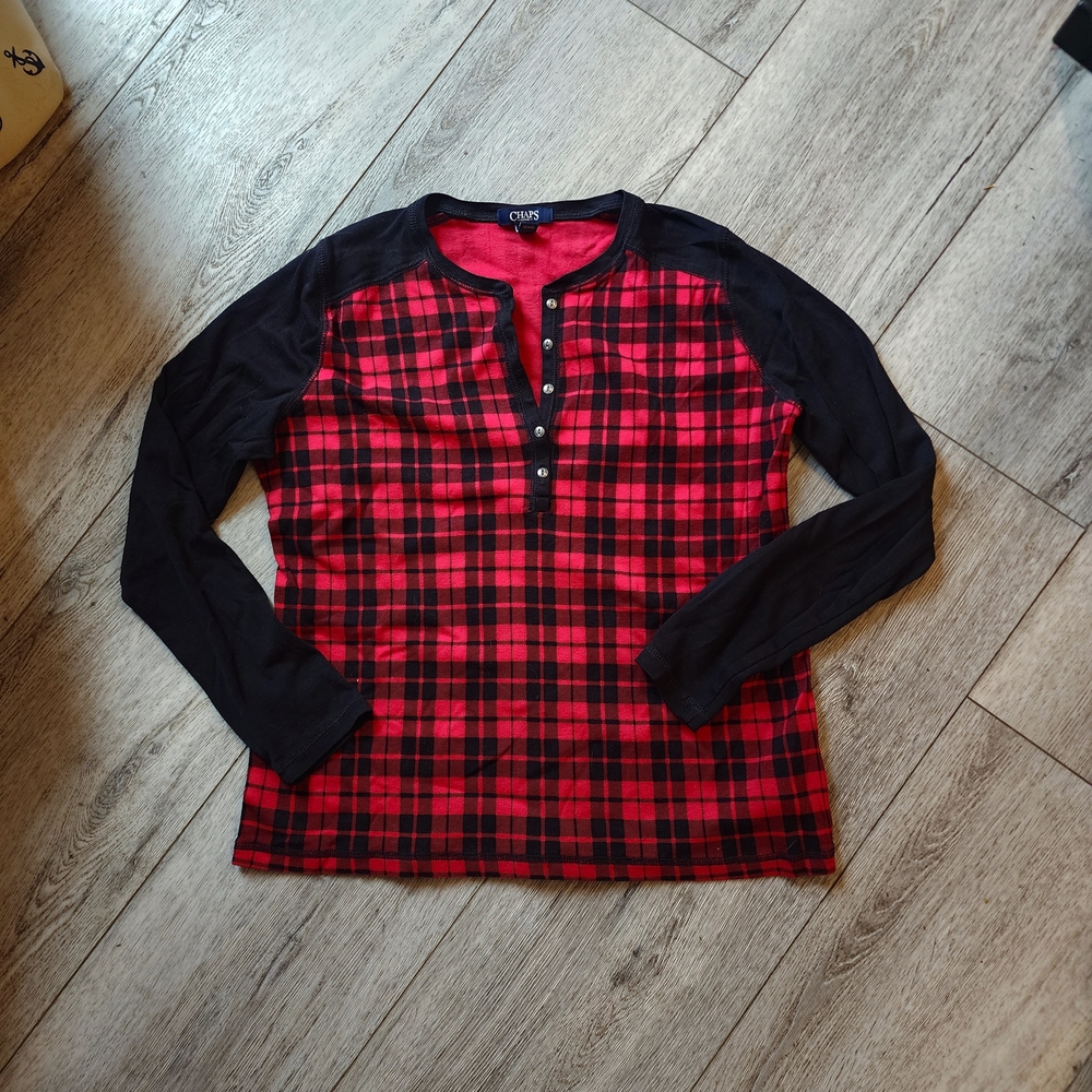 Chaps Buffalo Plaid Size large Red & Black Silver Buttons